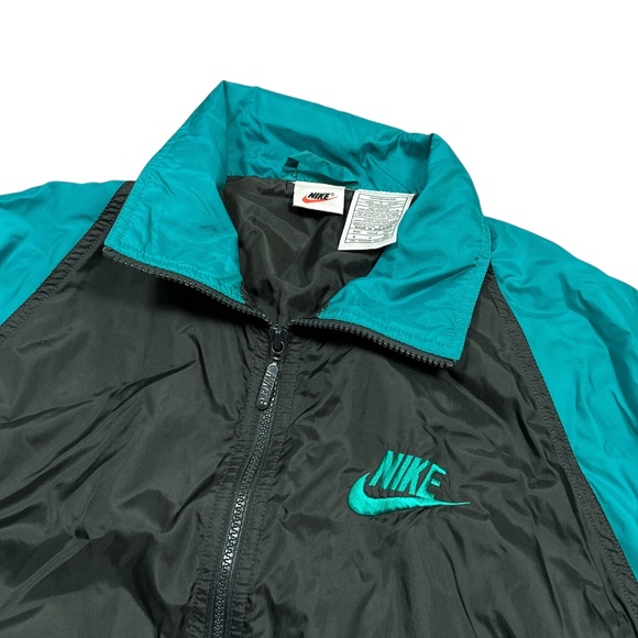 Vintage 90s Nike Jacket Black Teal Green Windbreaker Jacket Mens Small - Picture 4 of 10